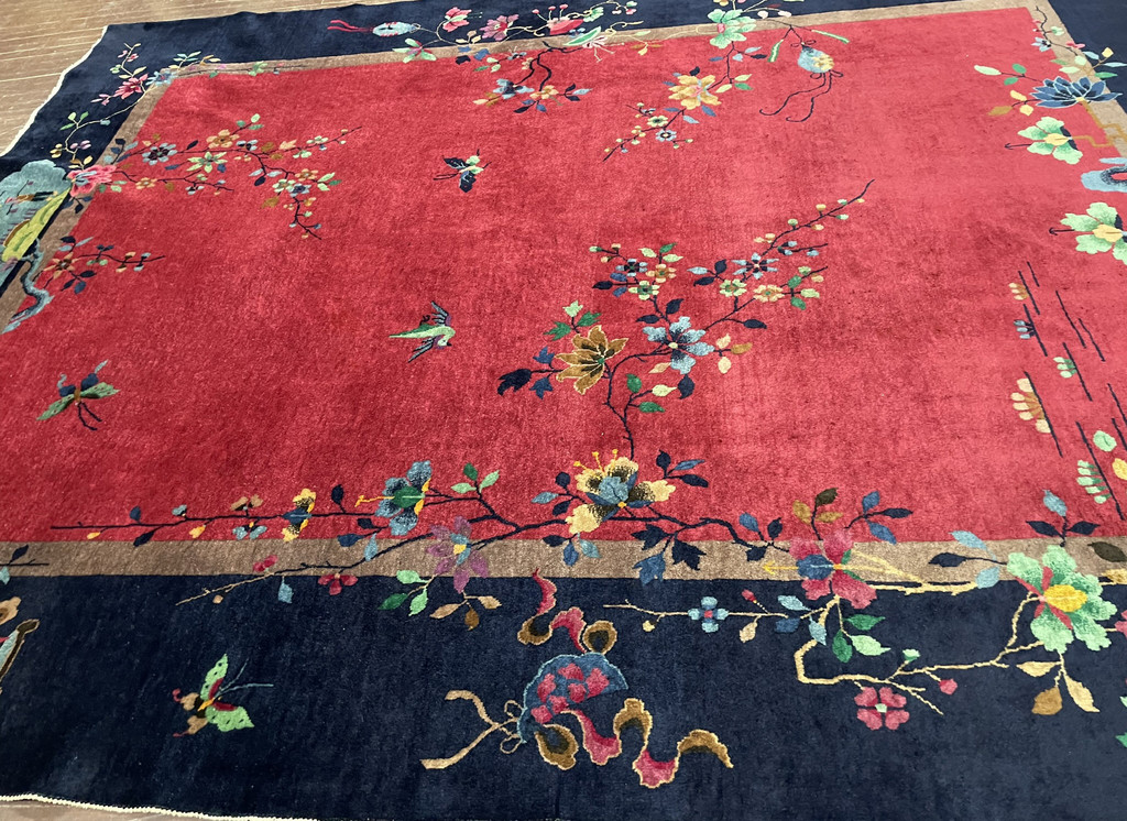 Antique Art Deco Chinese Carpet, Chinese village. Eli Peer Oriental Rugs